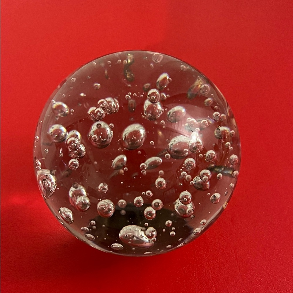 Vintage Controlled Bubbles Throughout Art Glass Paperweight 3 1/2